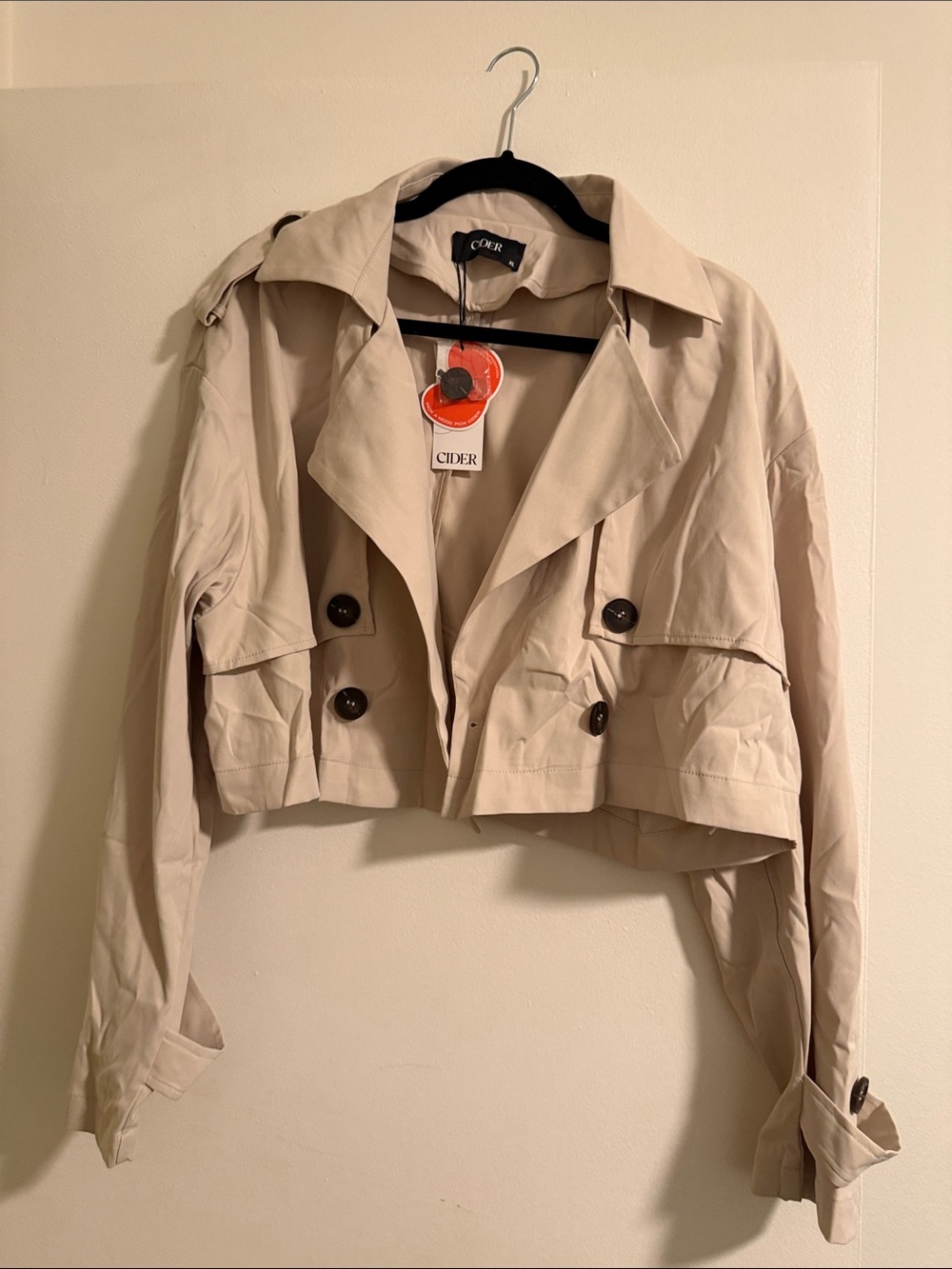 Cider Cropped Trench Jacket in Beige